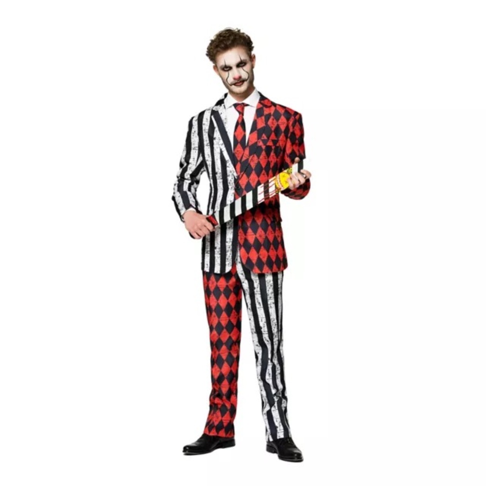 Red & Black Harlequin Split-Pattern Men's Suit Jacket & Pants